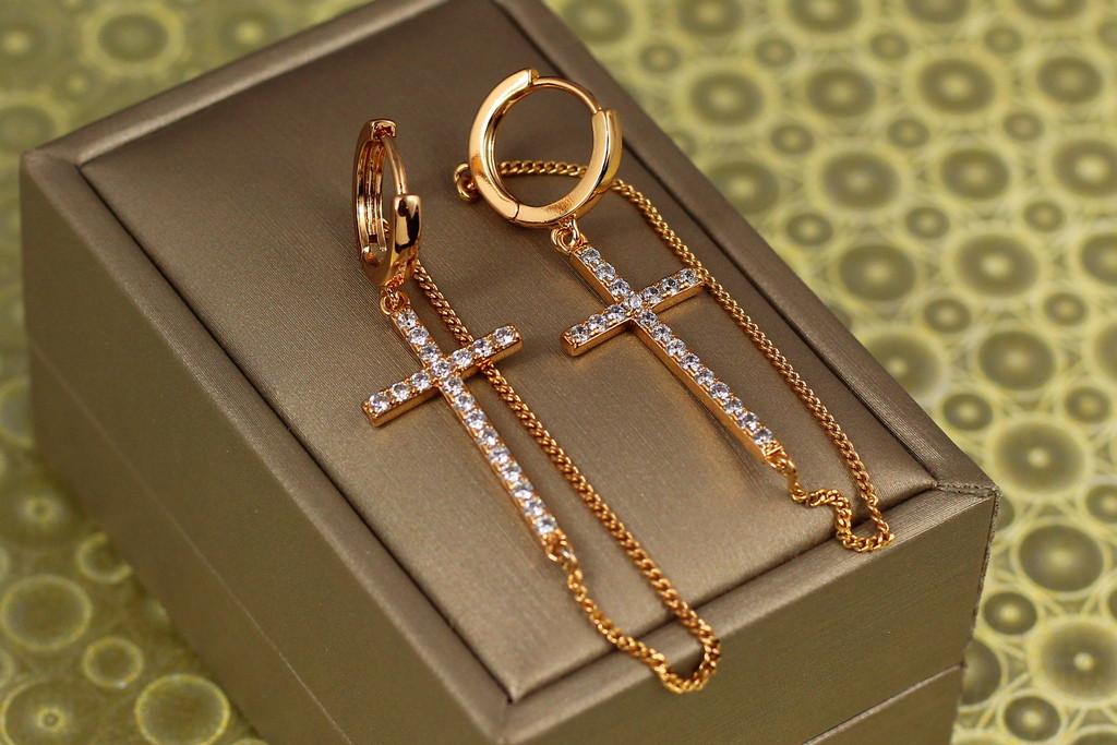 Серьги подвески Xuping Jewelry Крестики с цепочкой 6 см Золотистый (2147837694)
