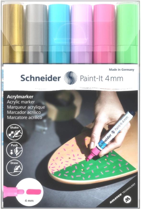 Маркер акриловый для декоративных и художественных работ Schneider Paint-it Wallet Set2 6 цветов 4 мм