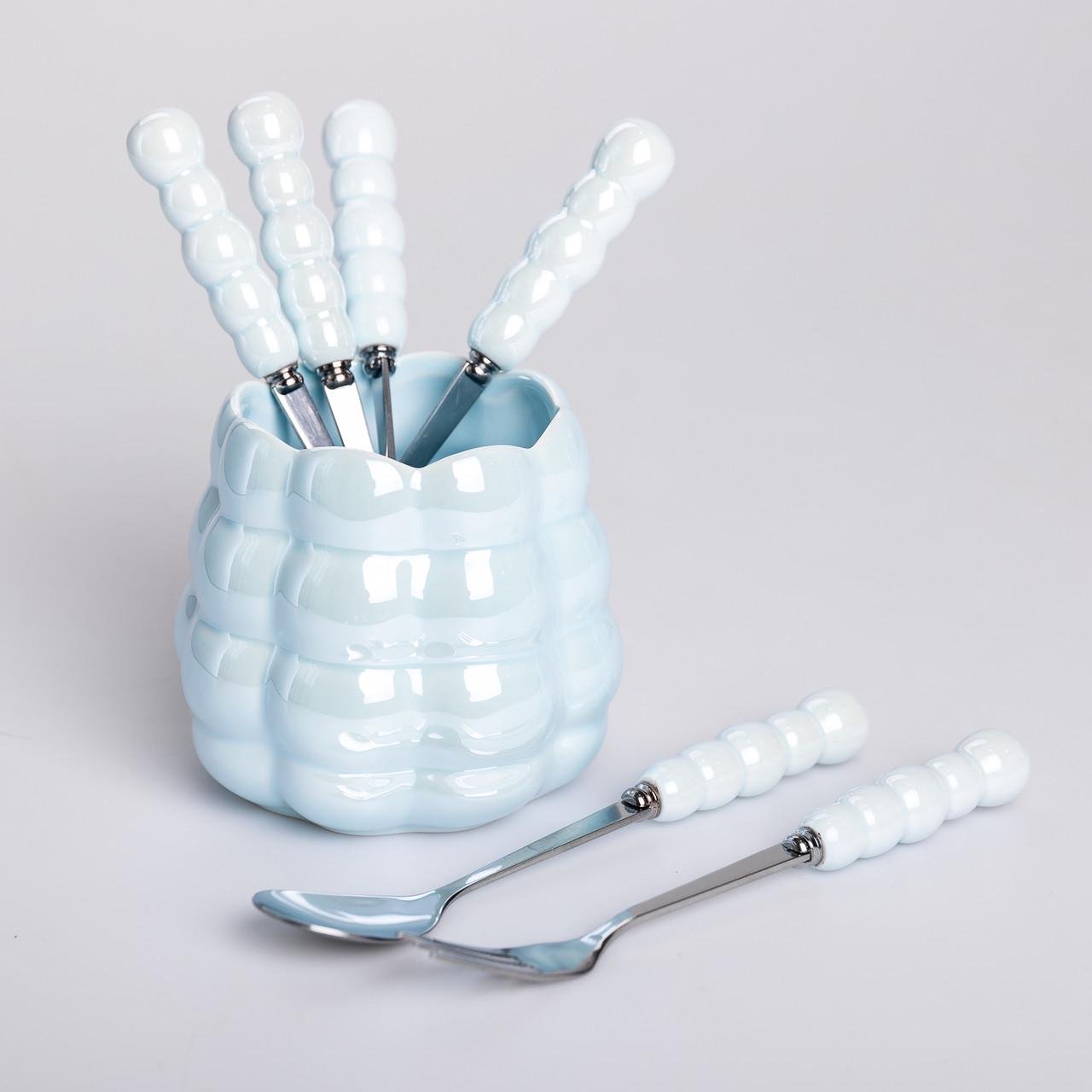 Набір виделок та ложок десертних з керамічною підставкою Блакитний (HP-20-57) - фото 6