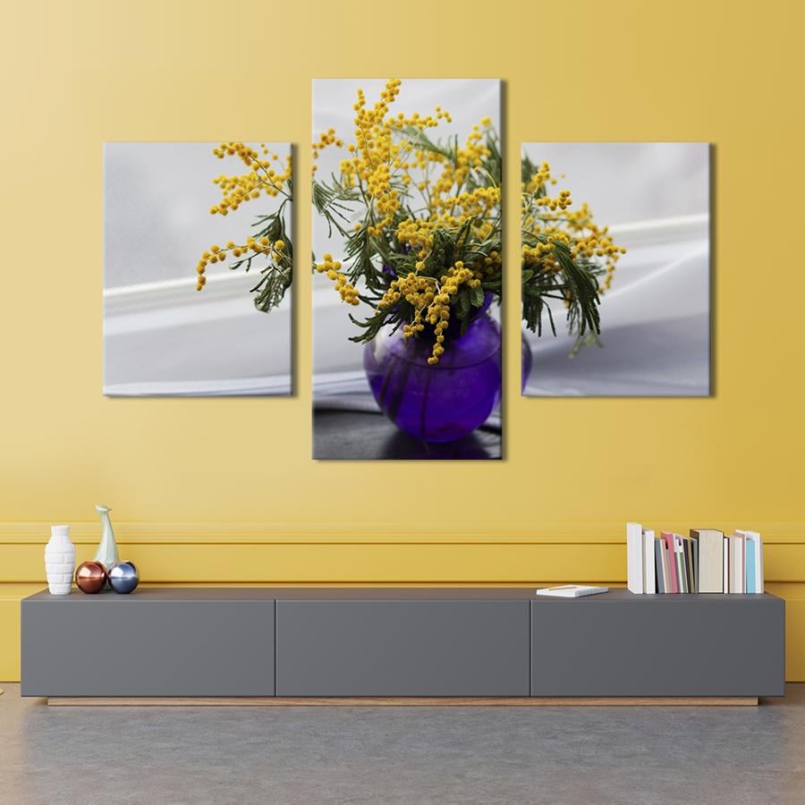 Картина на холсте триптих Солнечные цветы мимозы 96x60 см (896-32)