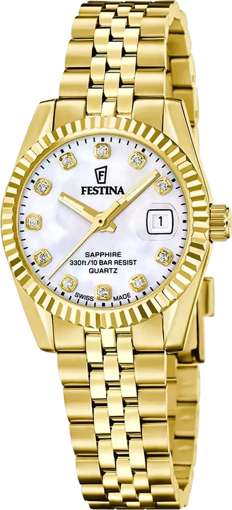 Наручные часы женские Festina F20089/1 Classic Steel Swiss Made со стальным корпусом/сапфировым стеклом WR 100 м и перламутровым циферблатом Наручные часы женские Festina F20089/1 Classic Steel Swiss Made со стальным корпусом/сапфировым стеклом WR 100 м и перламутровым циферблатом