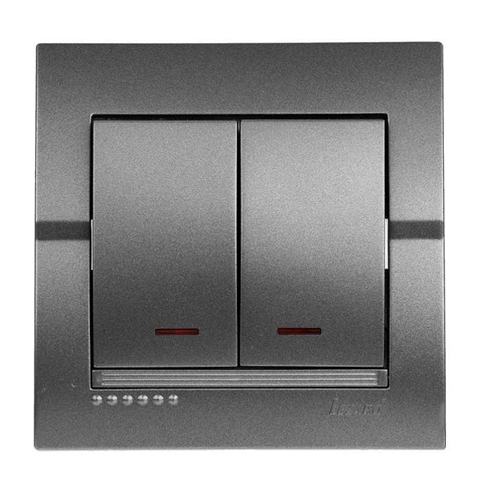 Вимикач двоклавішний Lezard Deriy з підсвіткою Графітовий (27548842)