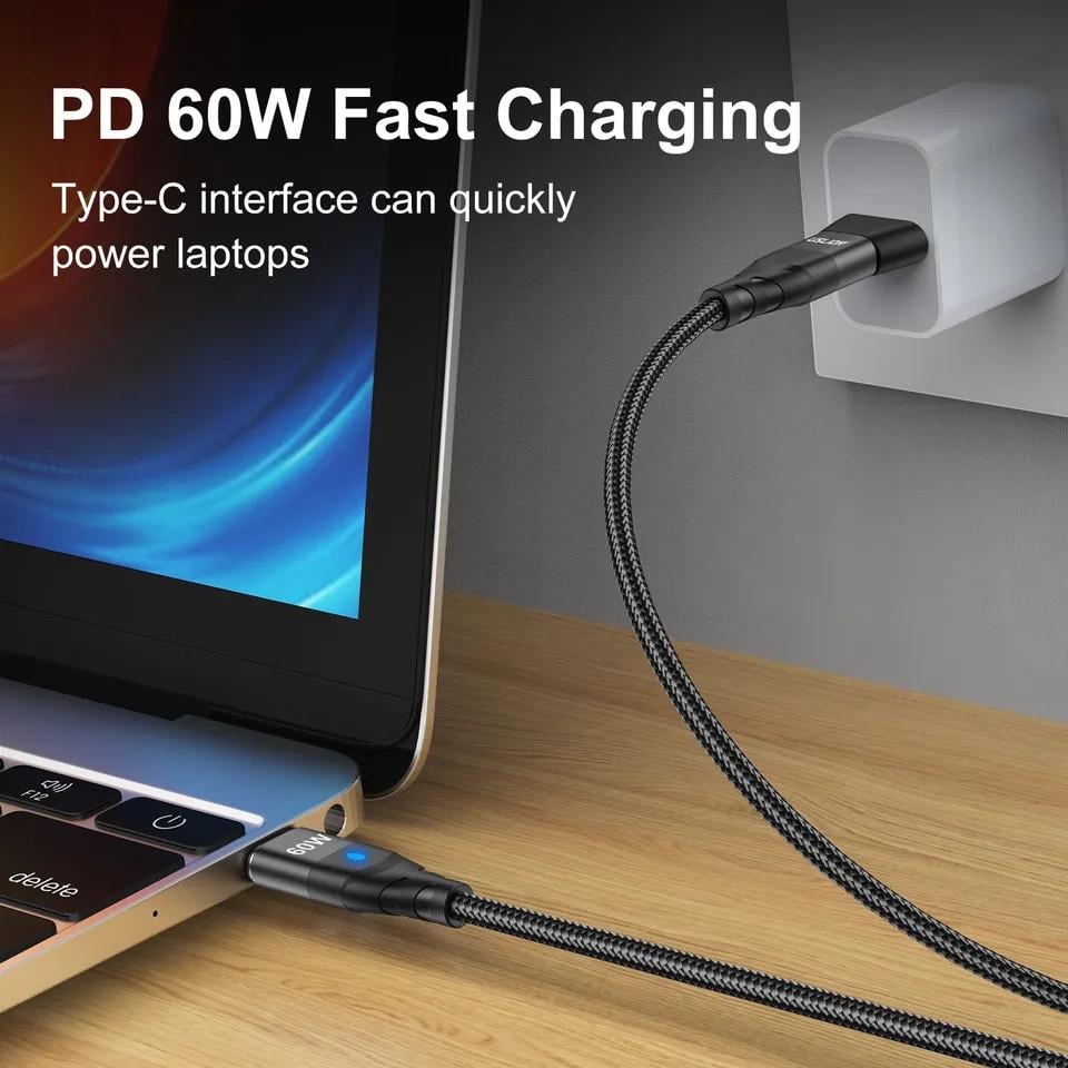 Кабель магнитный Uslion 2в1 Type-C-Type-C/Usb-a-Type-c PD 60w Fast Charge 1 м Black (25397364) - фото 8