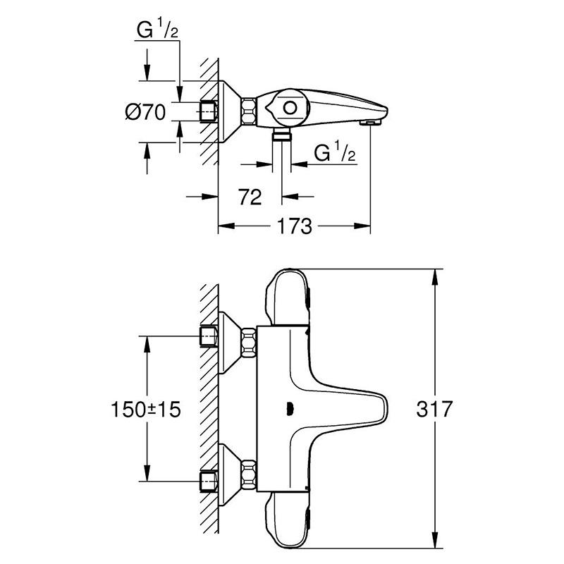 Смеситель термостатический для ванны Grohe Grohtherm 1000 (GROHE/34155003) - фото 2