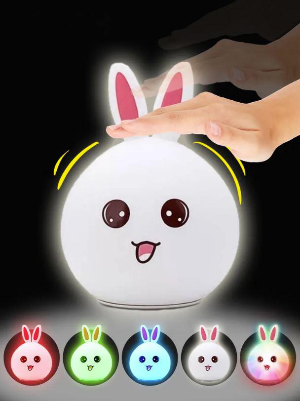 Нічник-світильник дитячий RIAS Зайчик силіконовий з рожевими вушками Білий - фото 5 Нічник-світильник дитячий RIAS Зайчик силіконовий з рожевими вушками Білий - фото 5