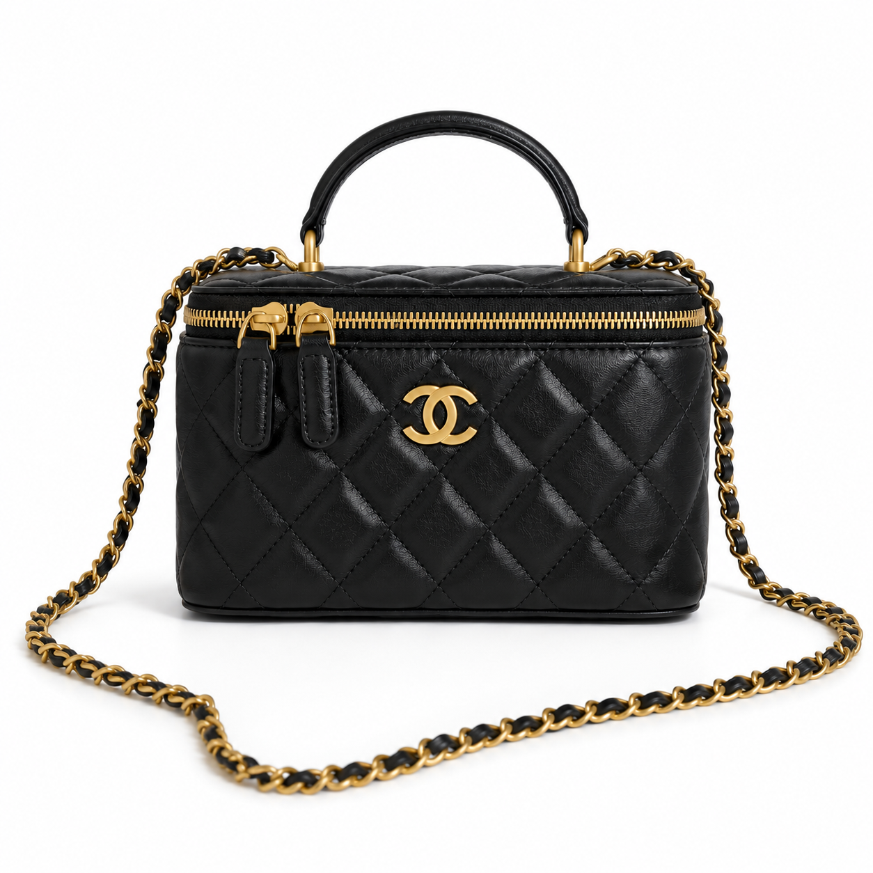 Женская сумка в стиле Chanel Classic Pearl Crush Vanity Bag из натуральной кожи с цепным ремнем/молнией 17х10х8 см
