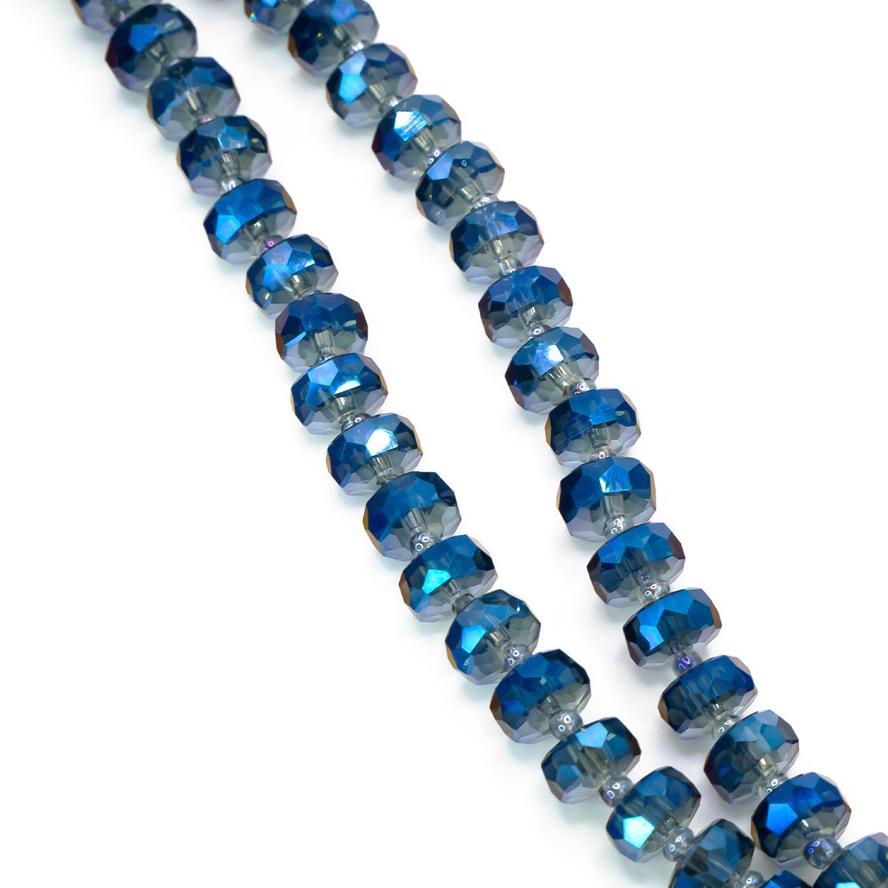 Бусины Хрусталь рондель с бисером АВ 5х8 мм и 2х4 мм 75 см по 96 шт. Синий (БС0508а63)