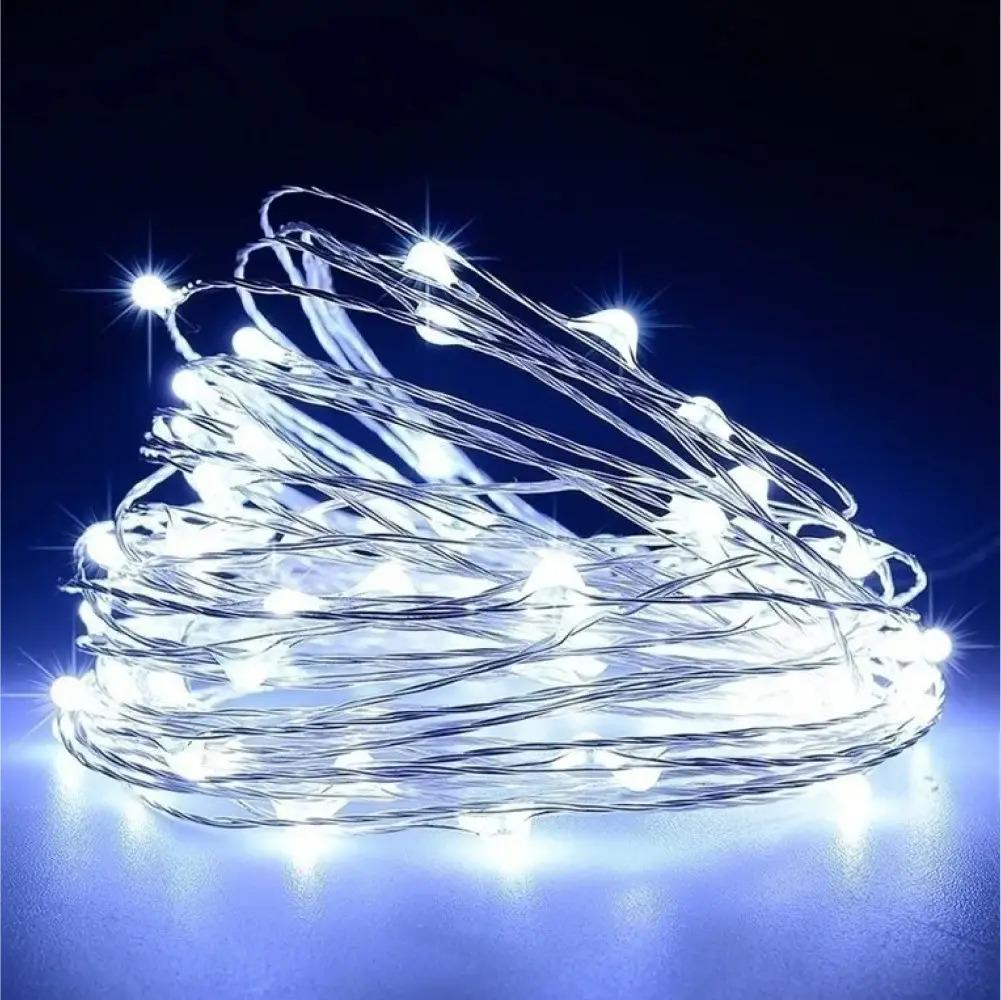Гірлянда Нитка Роса на батарейках на ялинку 50LED 5 м холодний білий