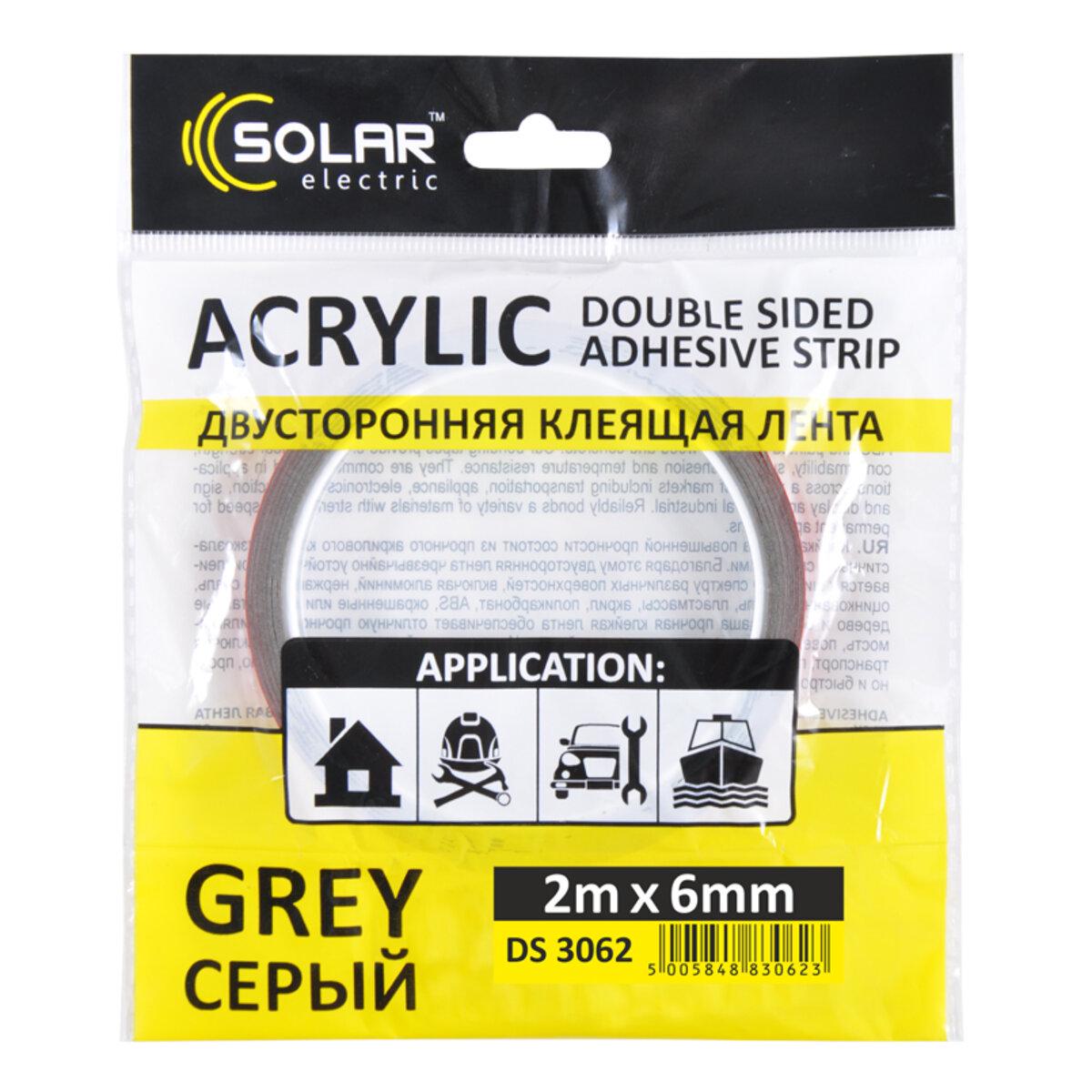Лента двухсторонняя Solar клеящая ACRYLIC Серый 6 мм x2 м (VHB) - фото 1 Лента двухсторонняя Solar клеящая ACRYLIC Серый 6 мм x2 м (VHB) - фото 1