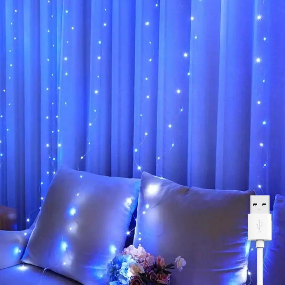 Гирлянда штора Роса 8 режимов 8 нитей 2x2 м 160 LED от USB Сине-белый