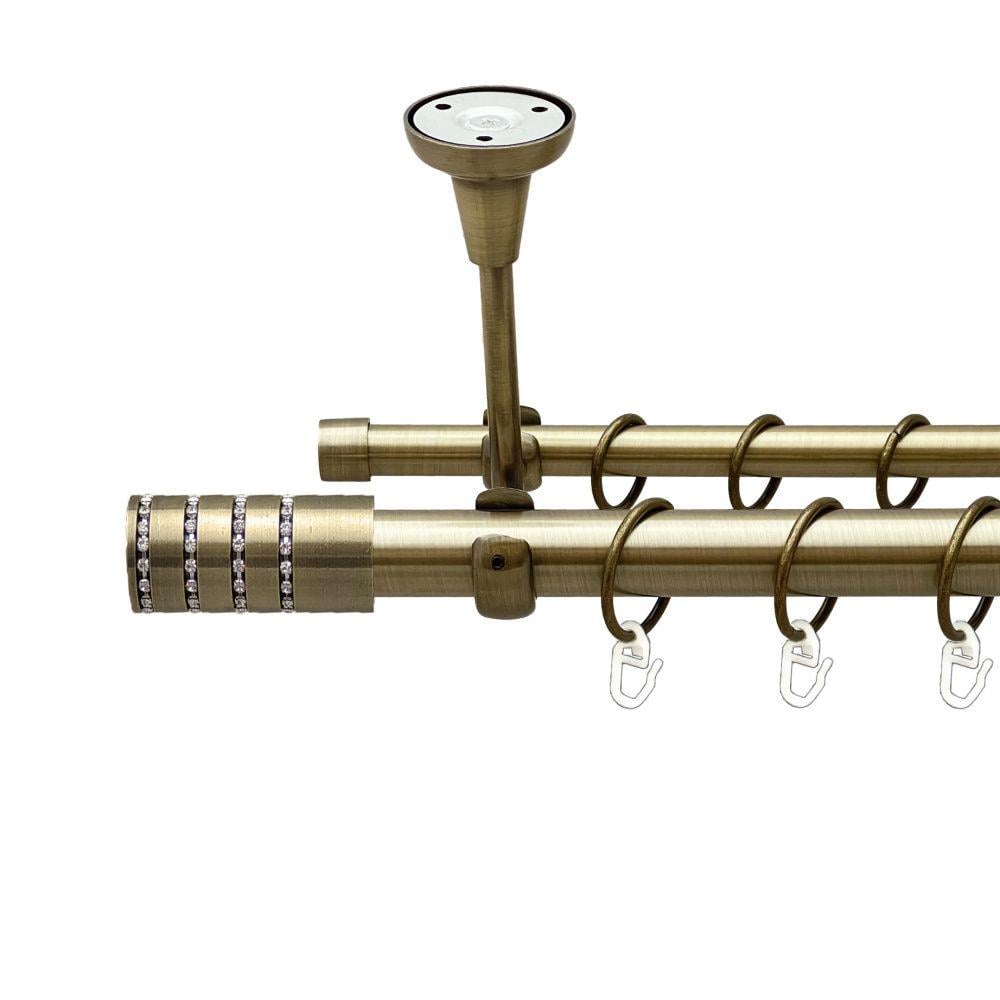 Карниз металлический Orvit Барамелла двухрядный открытый к потолку/гладкая труба/кольцо металлическое Антик 25/16 мм 240 см (00-00018476)