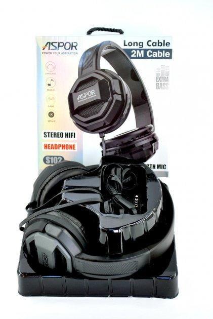 Навушники накладні з мікрофоном Aspor S102 2 м Чорний (1858272880) - фото 2 Навушники накладні з мікрофоном Aspor S102 2 м Чорний (1858272880) - фото 2