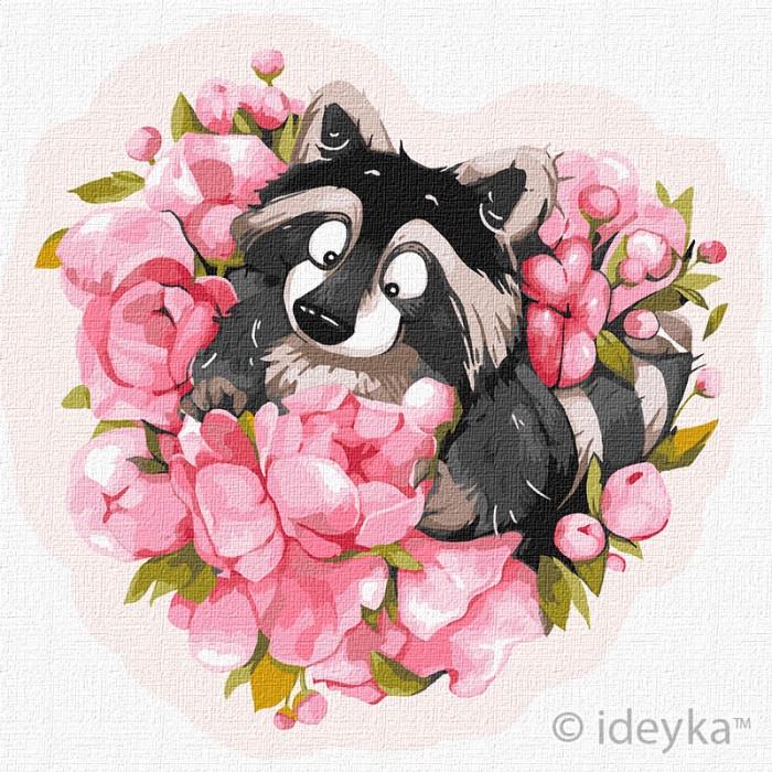 Картина по номерам Ідейка Влюбленный енот 30х30 см (KHO4222)