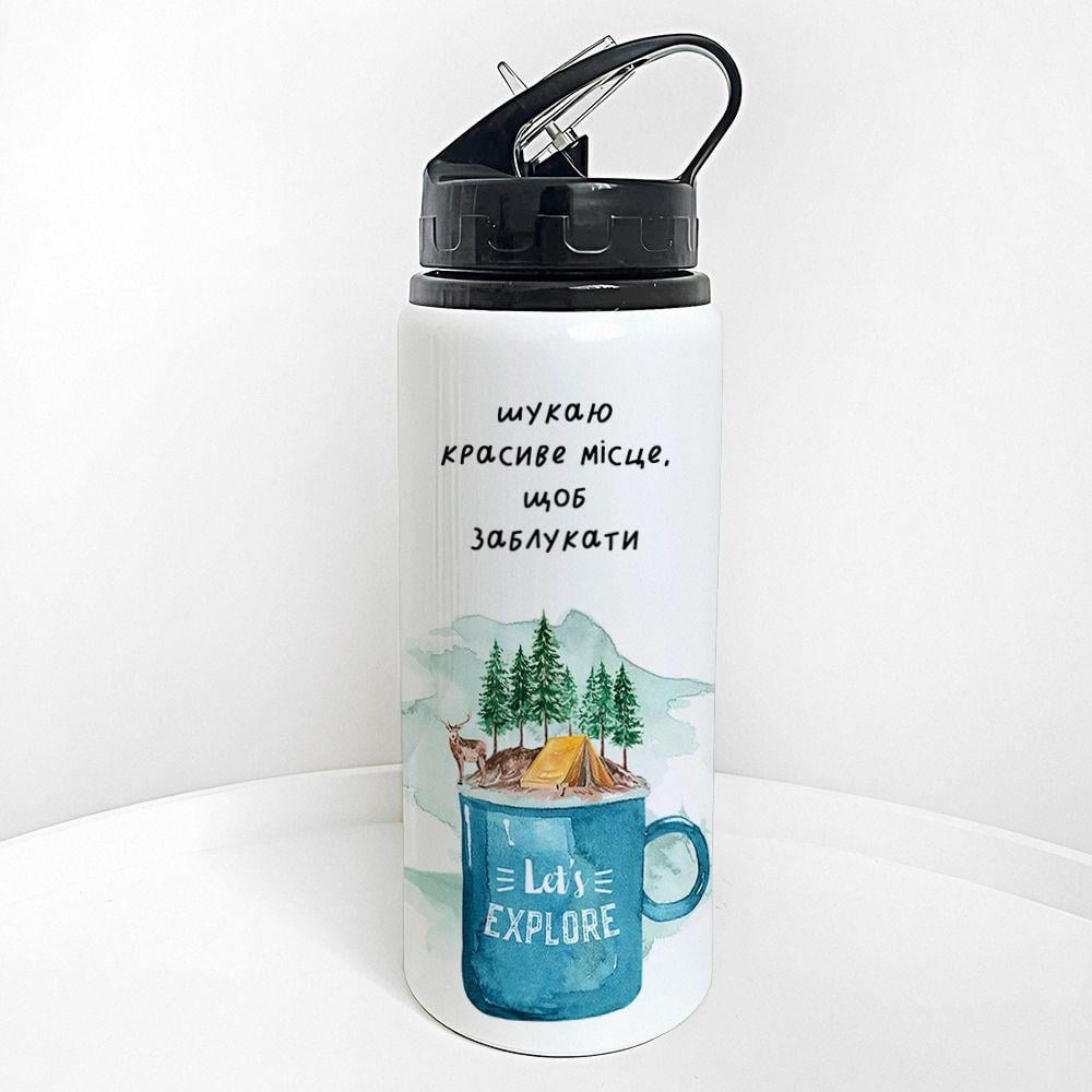 Бутылка для воды с трубочкой Presentville "Ищу красивое место, чтобы заблудиться" 600 мл (PLV_25A031)