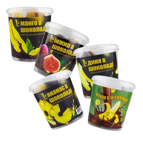 Набір сушені фрукти у шоколаді 5 шт. Мікс смаків манго/ананас/диня/інжир/банан