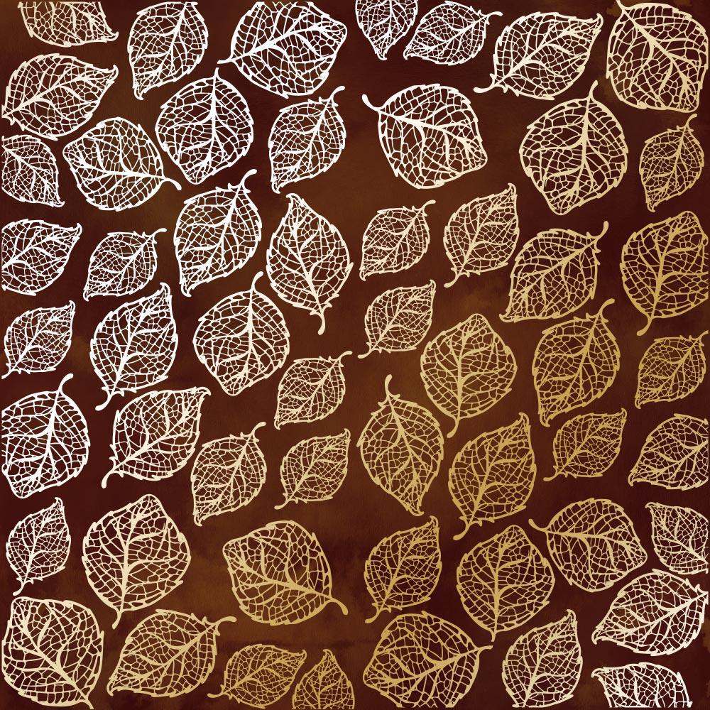 Лист бумаги односторонний Golden Delicate Leaves с фольгированием 30,5х30,5 см Brown/Aquarelle