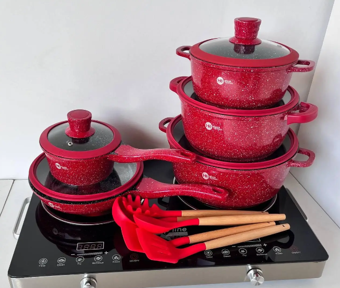 Набір кухонного посуду з гранітним покриттям Higher Kitchen HK-316 17 пр. Червоний (21724988) - фото 3