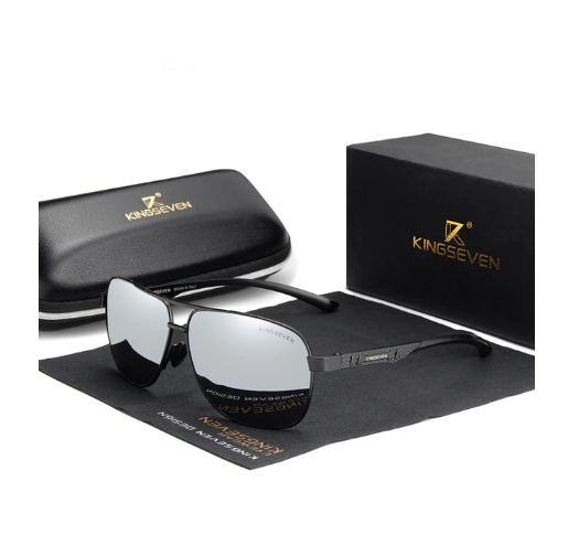 Солнцезащитные очки KINGSEVEN DESIGN Авиатор в классической оправе с поляризованными линзами Чtрный/Серебряный (N7188)