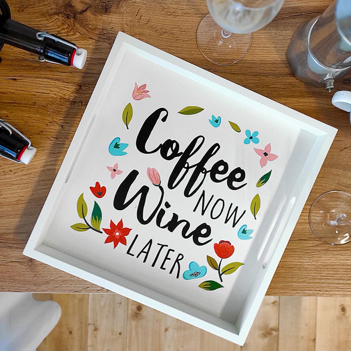 Таця дерев’яна з принтом Coffee now wine later