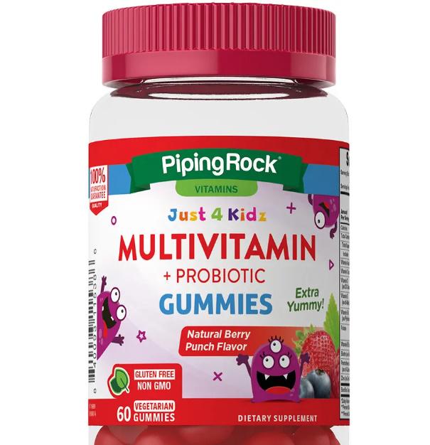 Комплекс витаминно-минеральный Piping Rock Kids Multivitamin + Probiotic 60 Veg Gummies Berry Punch