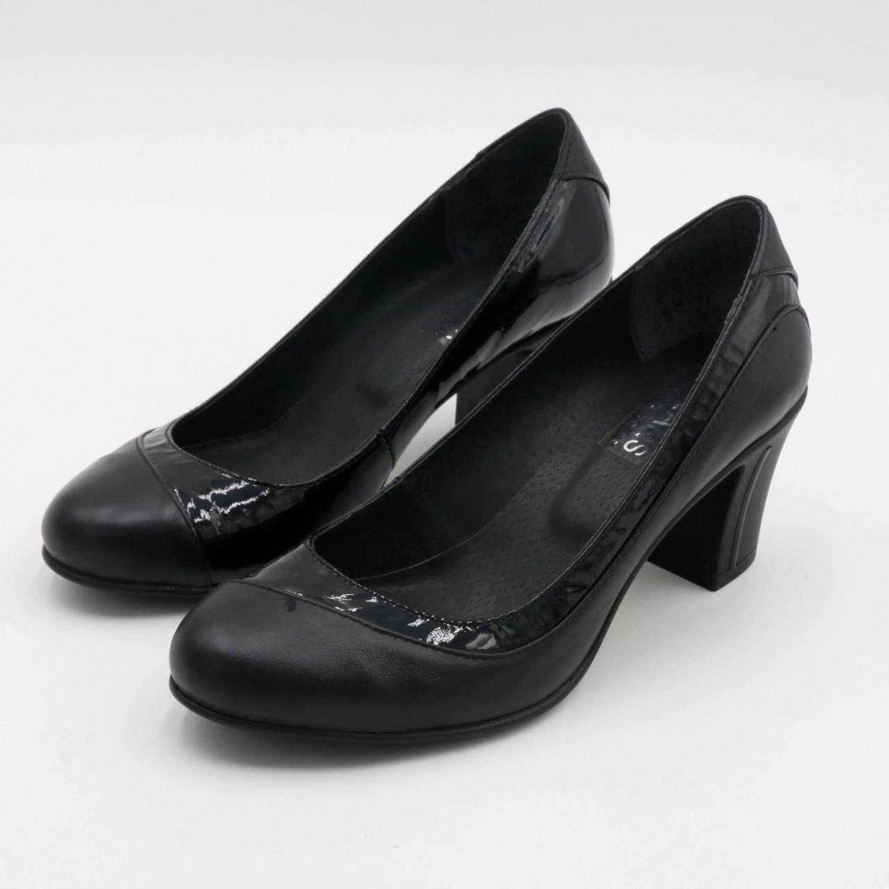 Туфли женские классические Polans Fly кожаные комбинированные на каблуке лак 6 см р. 39 Черный (2784372560)