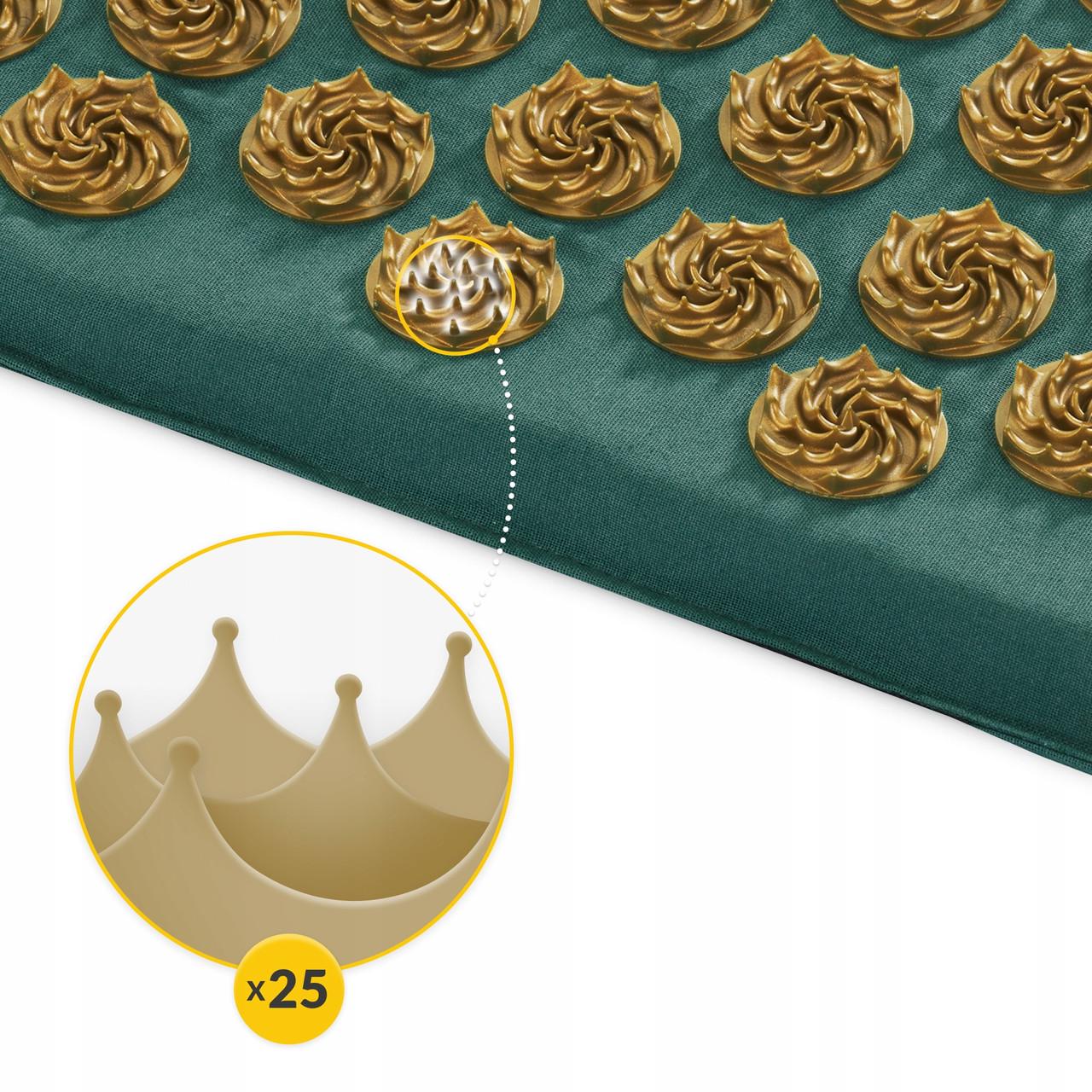 Килимок акупунктурний з подушкою 4fizjo Eco Mat XL аплікатор Кузнєцова Navy Green/Gold (P-5907739313614) - фото 3