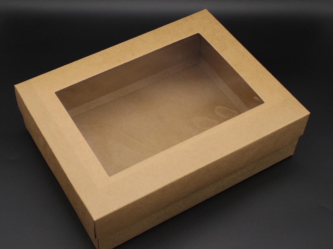 Коробка подарочная сборная с окошком на крышке 30х23х9 см Крафт (OA-7) - фото 2 Коробка подарочная сборная с окошком на крышке 30х23х9 см Крафт (OA-7) - фото 2