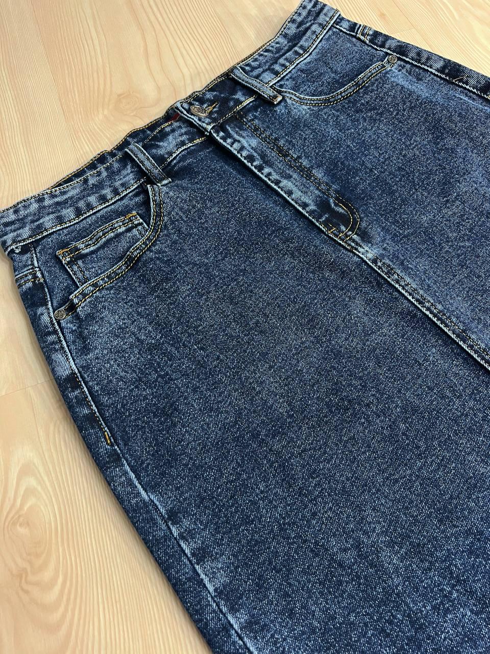 Юбка джинсовая Vanver 8251 средней длины с разрезом р. 40 Синий - фото 6