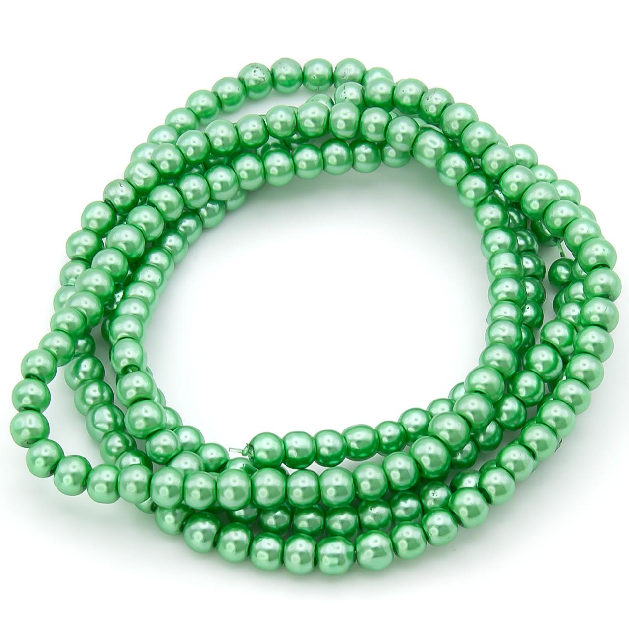 Бусины стеклянные на нитке под жемчуг 4 мм 80 см 209 шт. Салатовый (БЖ0004ш69)