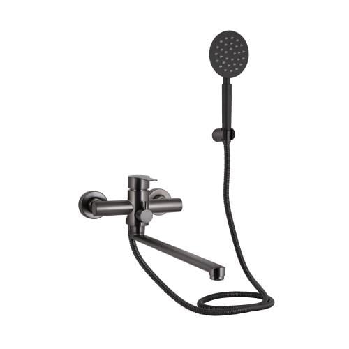 Смеситель для ванны Brinex Pure 005 с длинным поворотным изливом и душевой гарнитурой Graphite (BRIPUR005GRP)
