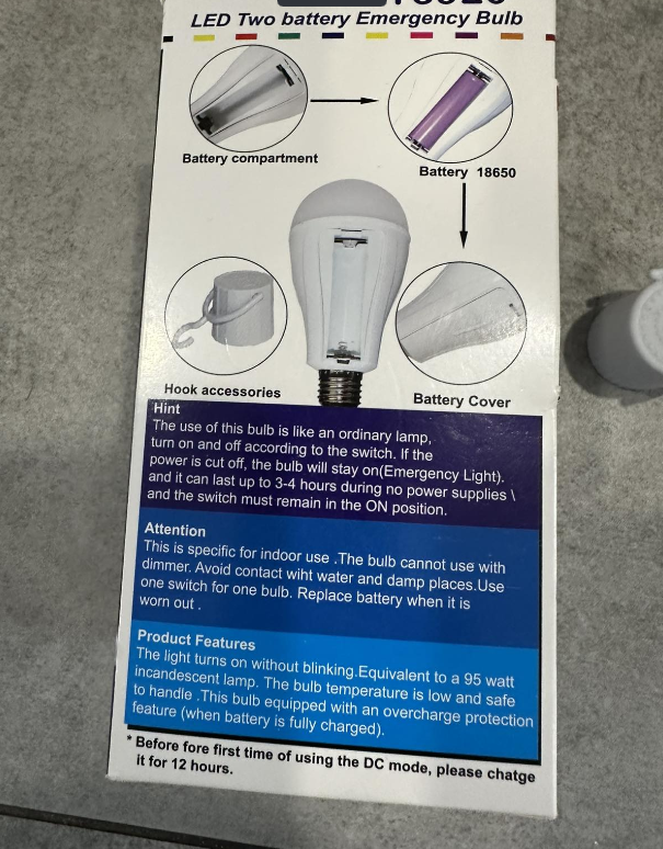 Светодиодная лампочка Y-3920 20W E27 6500K с двумя аккумуляторами и крючком - фото 4