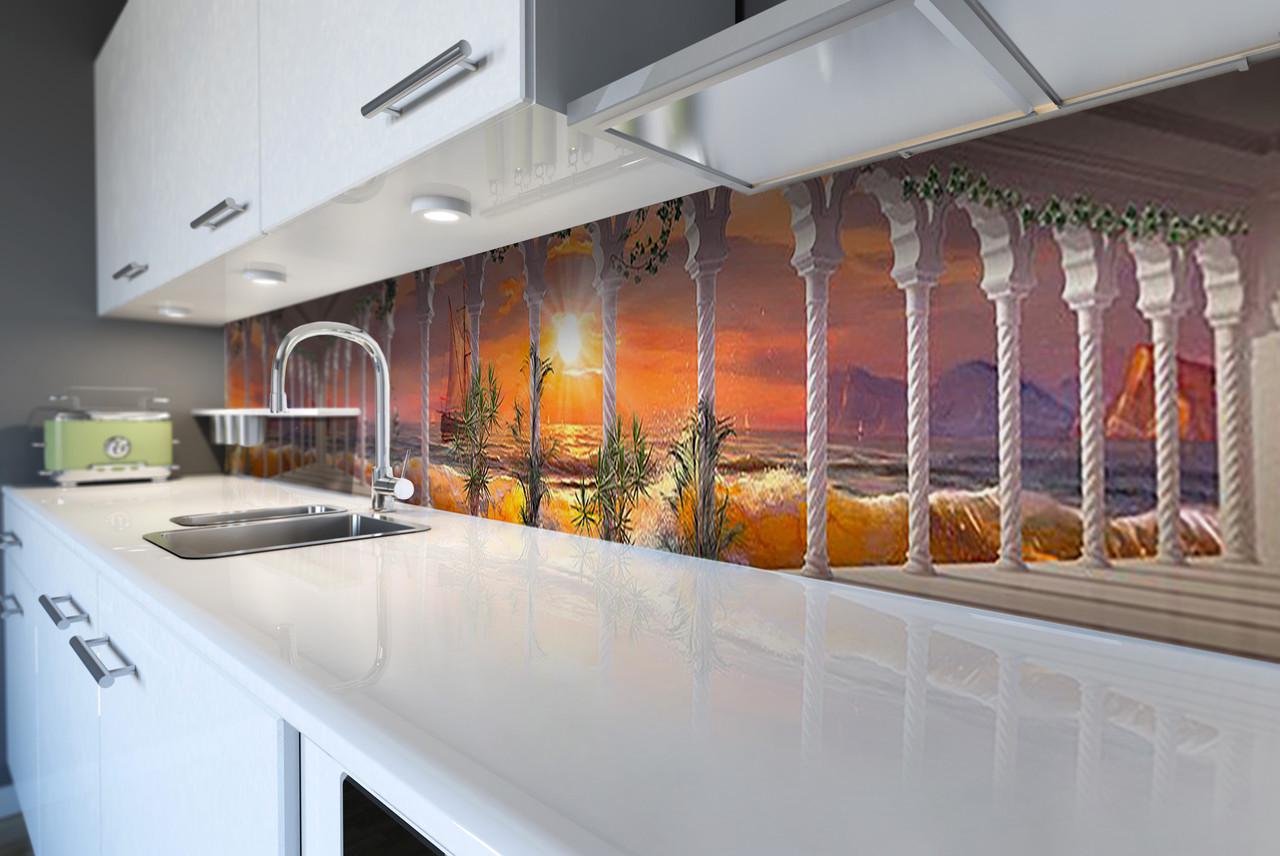 Кухонный фартук Красочный закат из самоклеющейся виниловой пленки 60х250 см Оранжевый