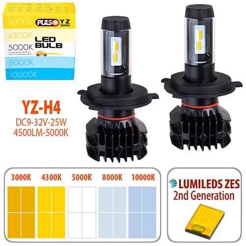 Лампы Pulso YZ H4-H Led-chips ZES-Philips 9-32 V 2x25 W 4500 Lm 3000-4300-5000-6500-10000 K
