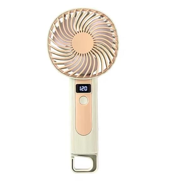 Вентилятор ручной Handheld Fan FY083 портативный с подставкой и крючком LED дисплей 120 скоростей 1 Вт Бежевый (3125149685)