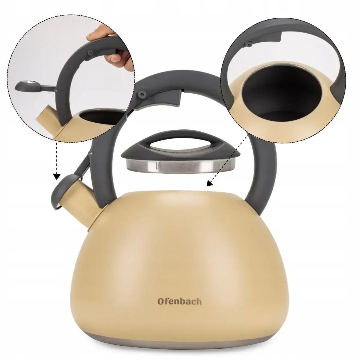Чайник зі свистком та нейлоновою ручкою Ofenbach KM-100322 з нержавіючої сталі 2,7 л Бежевий (150-84-100322) - фото 2