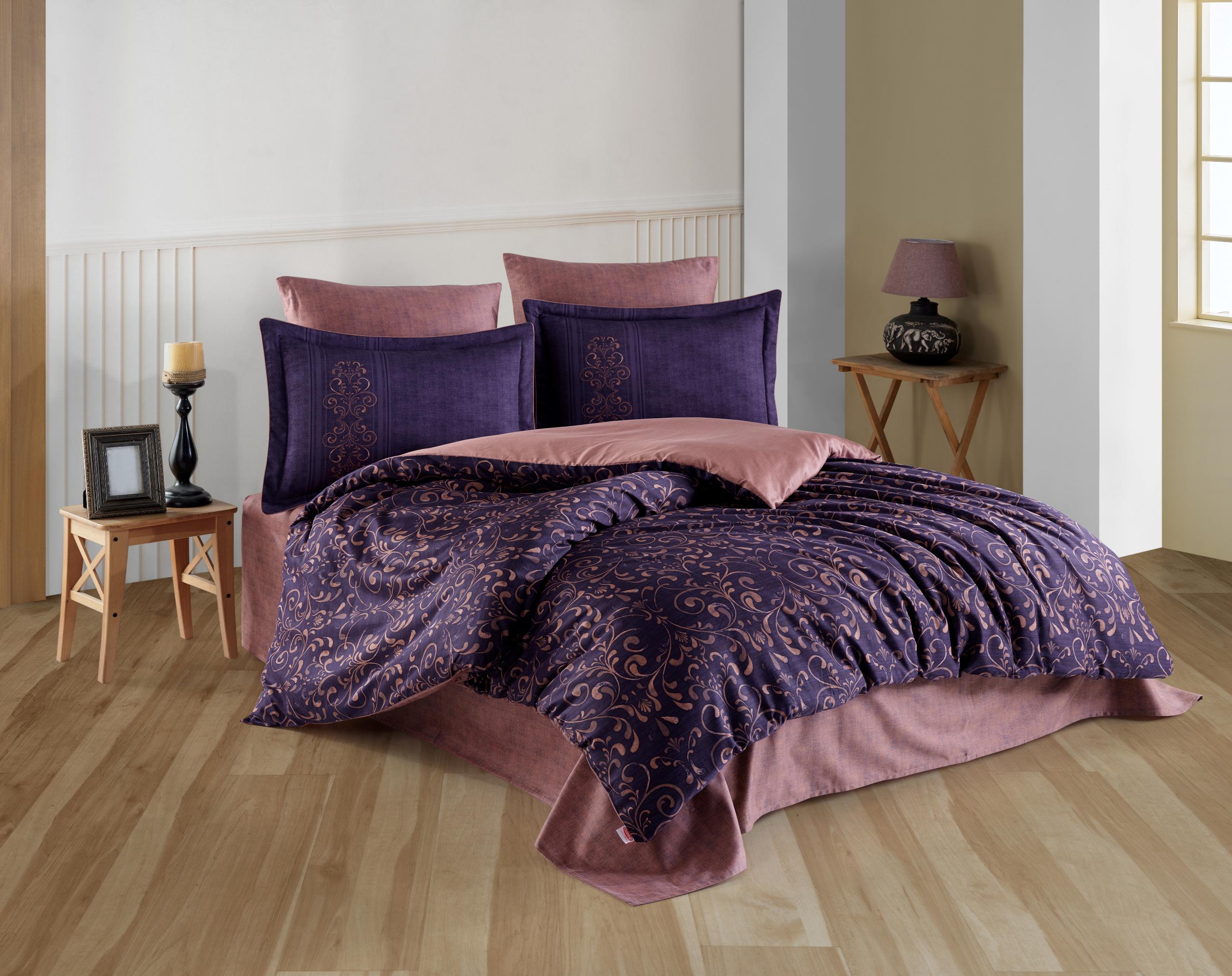 Комплект постільної білизни Hobby Exclusive Sateen Gris 200х220/4х50х70 Фіолетовий (8698499168022)
