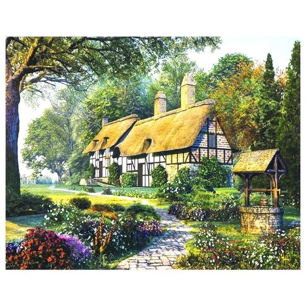 Алмазная мозаика Домик в лесу на холсте с подрамником 30х40 см (GLD61136)