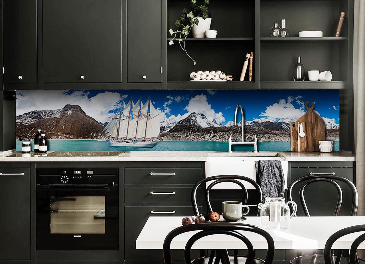 Кухонный фартук Корабль с белыми парусами из самоклеящейся виниловой пленки 60х250 см Голубой Кухонный фартук Корабль с белыми парусами из самоклеящейся виниловой пленки 60х250 см Голубой