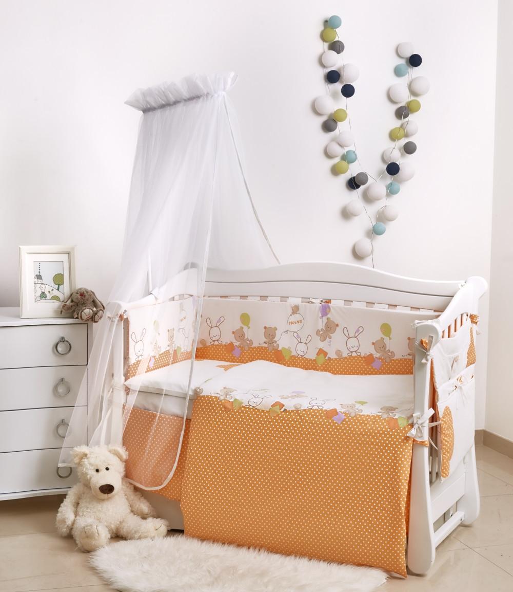 Комплект постельного белья детский Twins Comfort New Горошки 7 элементов Оранжевый (T8716)