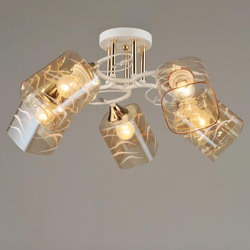 Люстра потолочная Light House SR-19335/5 WT/FGD с узором E27 600х260 мм Белый/Золотой/Медовый