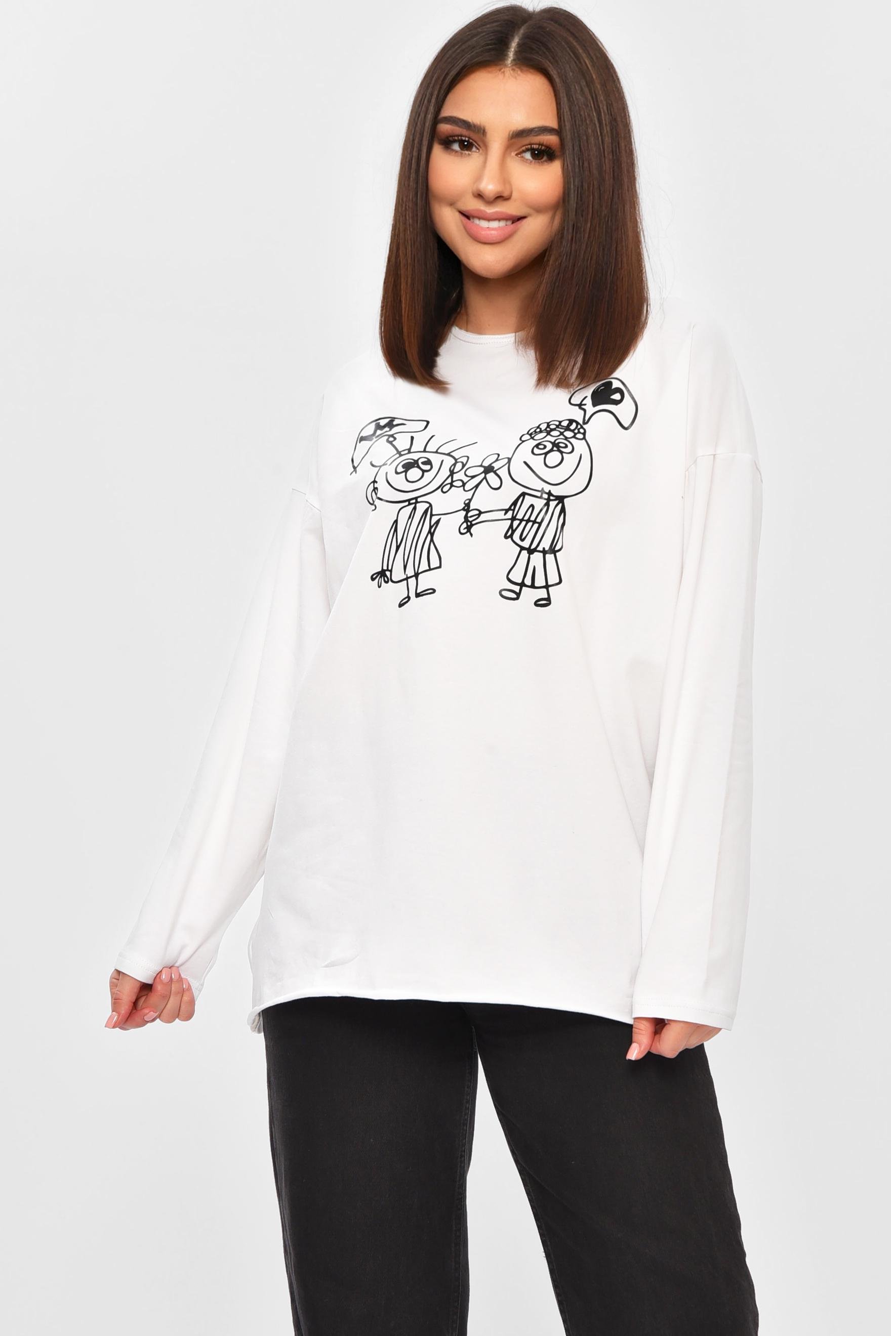 Кофта женская 203210 полубатальная с принтом 3XL-4XL Белый (203210_!320885_52-54)