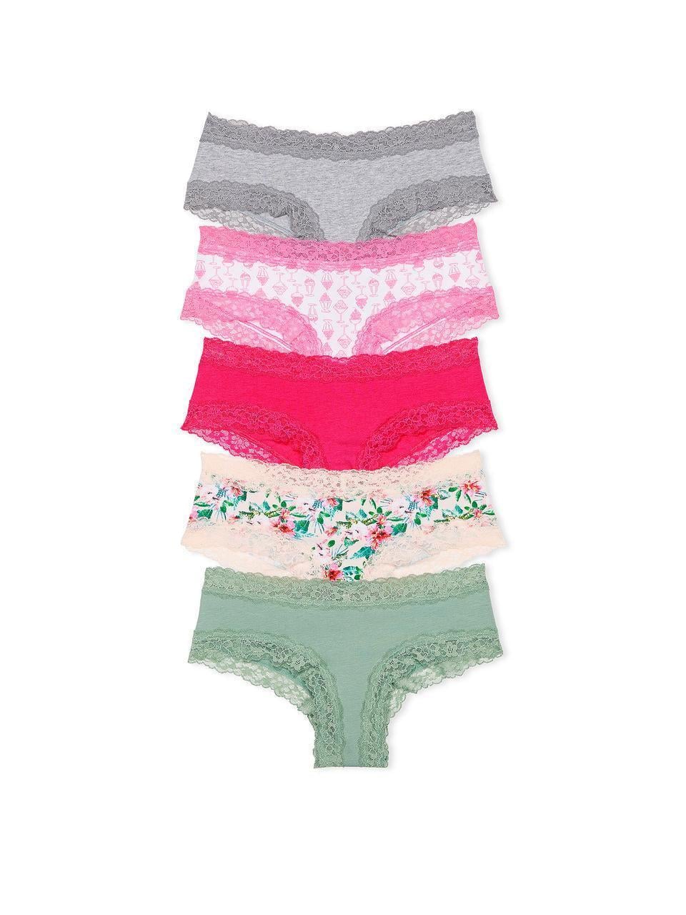 Набор трусиков Victoria Secret Lace-Waist Cotton Cheeky XS 5 шт. Разноцветный (2208721694)