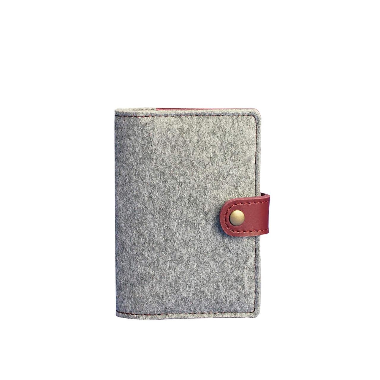 Обложка для паспорта фетровая 3.0 с кожаными вставками Бордовый (A-026349)