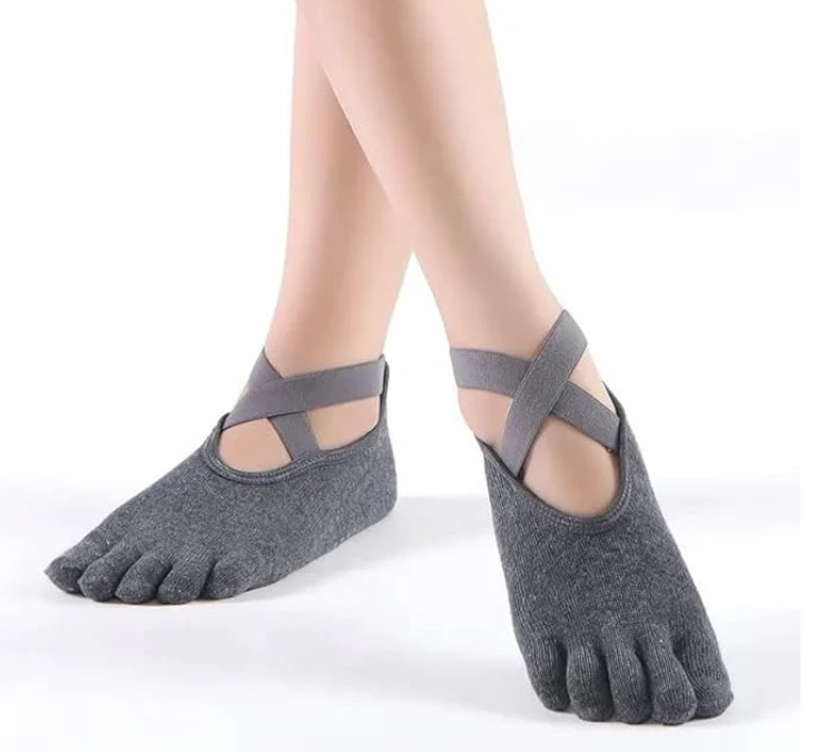 Носки Meikan для йоги/пилатеса/фитнеса/танцев не скользящие с пальцами р. 34-39 Серый (134855)