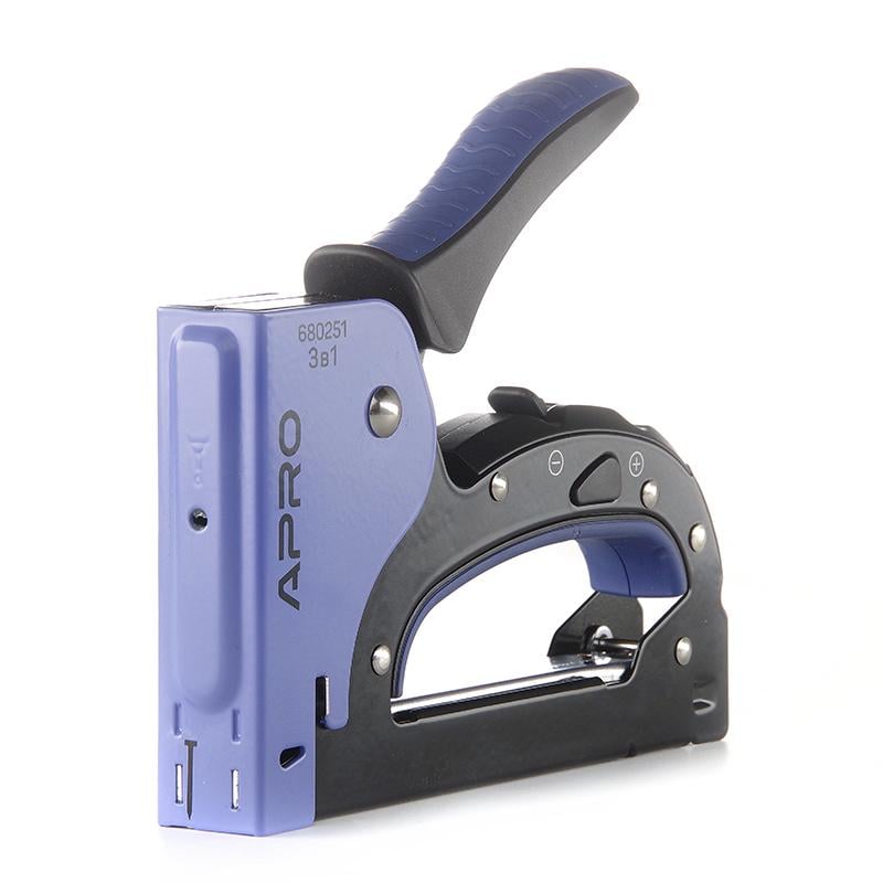 Степлер рессорный Apro 3в1 для скоб 6-14 мм стальной корпус двухпозиционная регулировка удара (680251)