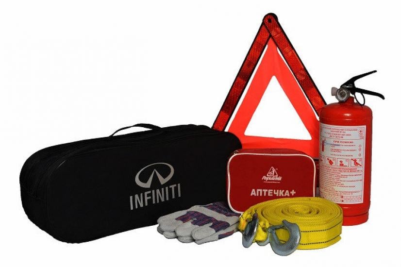 Набор автомобилиста Infiniti кроссовер аптечка/трос/огнетушитель 50х18х17 см Black (117956)