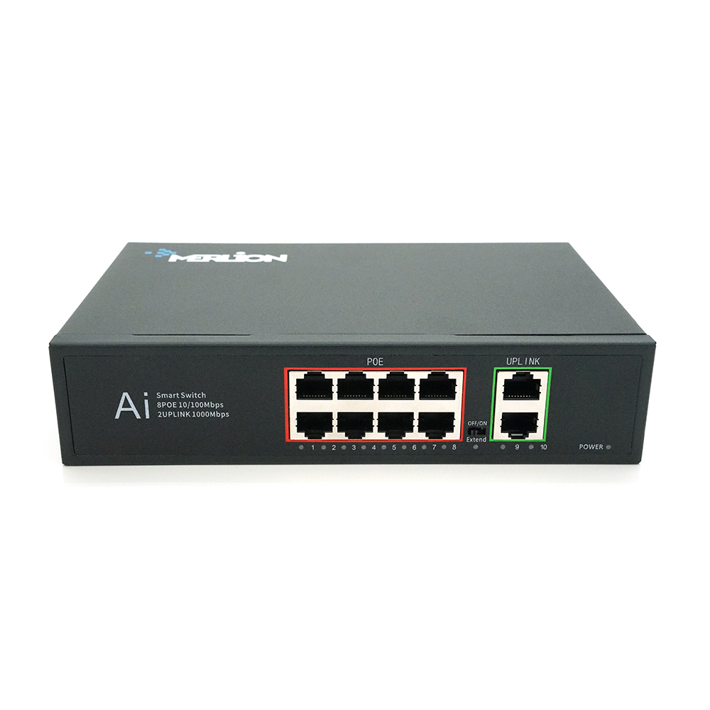 Poe коммутатор Merlion на 8 poe портов 10/100 мбит и 2 uplink порта rj45 10/100/1000 мбит (YUT_V10168)