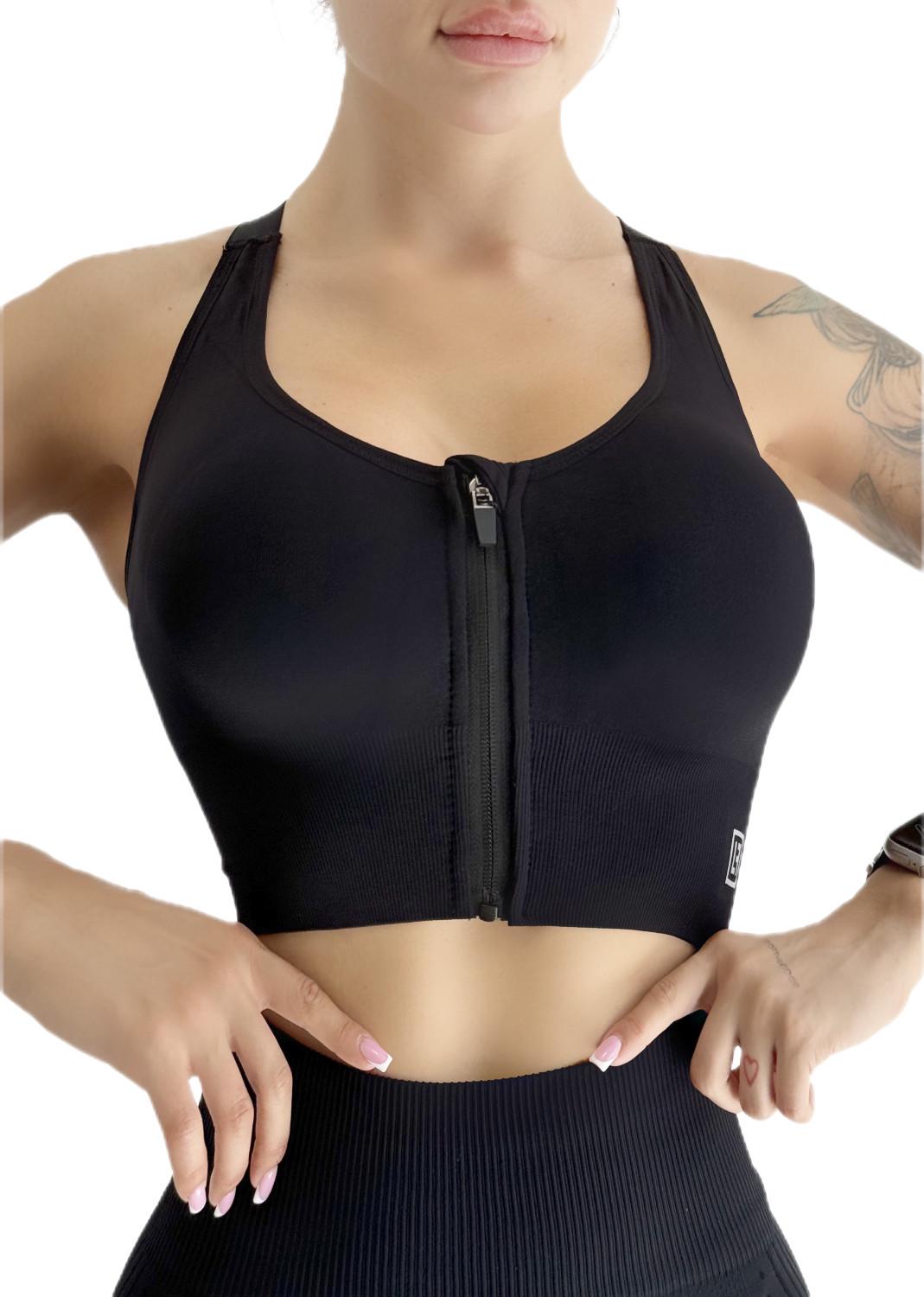 Топ спортивний для фітнесу LILAFIT на блискавці пуш ап S Чорний (LFB000037)