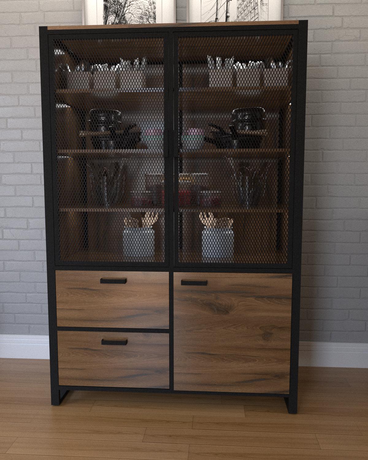 Шкаф-витрина EcoLoft Форнель DSP-1296-8 в стиле лофт Ливорно (30837159)