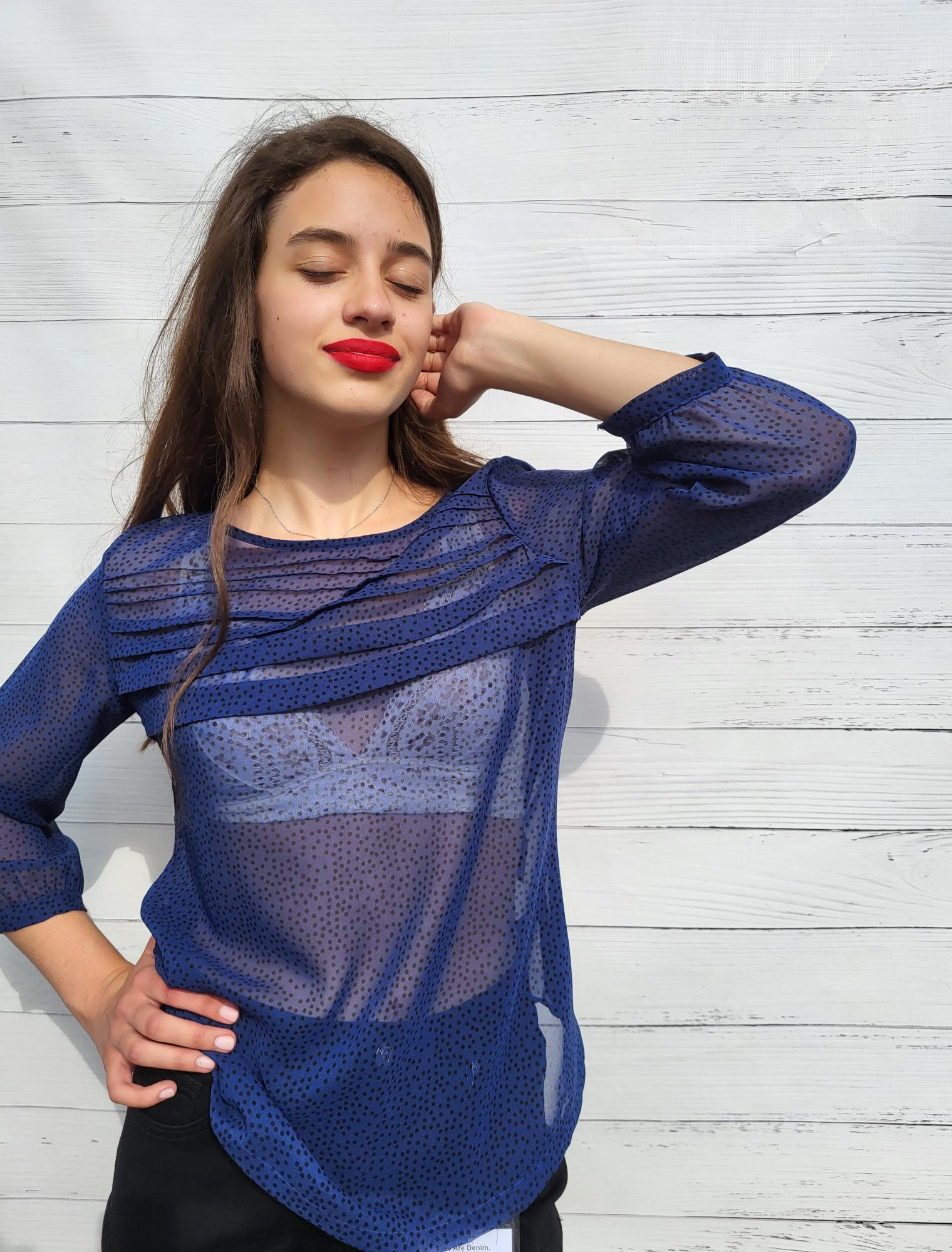 Блузка жіноча Shein 12239 L Синій/Чорний - фото 4 Блузка жіноча Shein 12239 L Синій/Чорний - фото 4